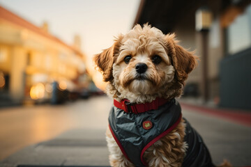 Maltipoo Puppy with Natural Backdrop - obrazy, fototapety, plakaty