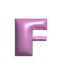 Pink shiny metal shiny reflective letter F 3D illustration