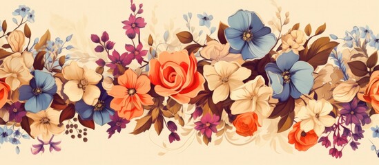 Colorful flowers on a beige background pattern.