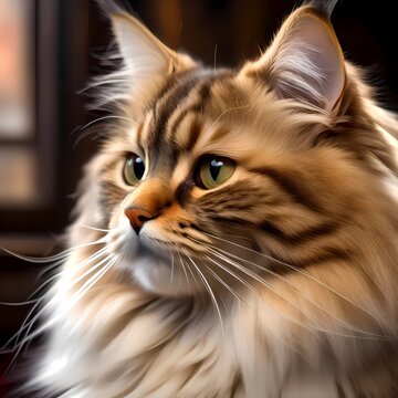 A close-up photo of a Siberian cat. Generative AI
