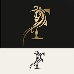 Elegant Letter F. Art Logo Design. Refined lines. Vintage Template. Creative  Emblem for Business Card, Badge, Label, Boutique Brand, Hotel, Restaurant, Heraldic. Gold monogram. Vector Illustration