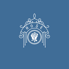 Vintage linear monogram. Art logo design. Silhouette of rose. Drawn floral emblem for Boutique, Shop, Beauty Salon, Spa, Restaurant, Brand Name, Jewelry. Creative Floral Template. Vector Illustration