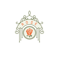 Vintage linear monogram. Art logo design. Silhouette of rose. Drawn floral emblem for Boutique, Shop, Beauty Salon, Spa, Restaurant, Brand Name, Jewelry. Creative Floral Template. Vector Illustration