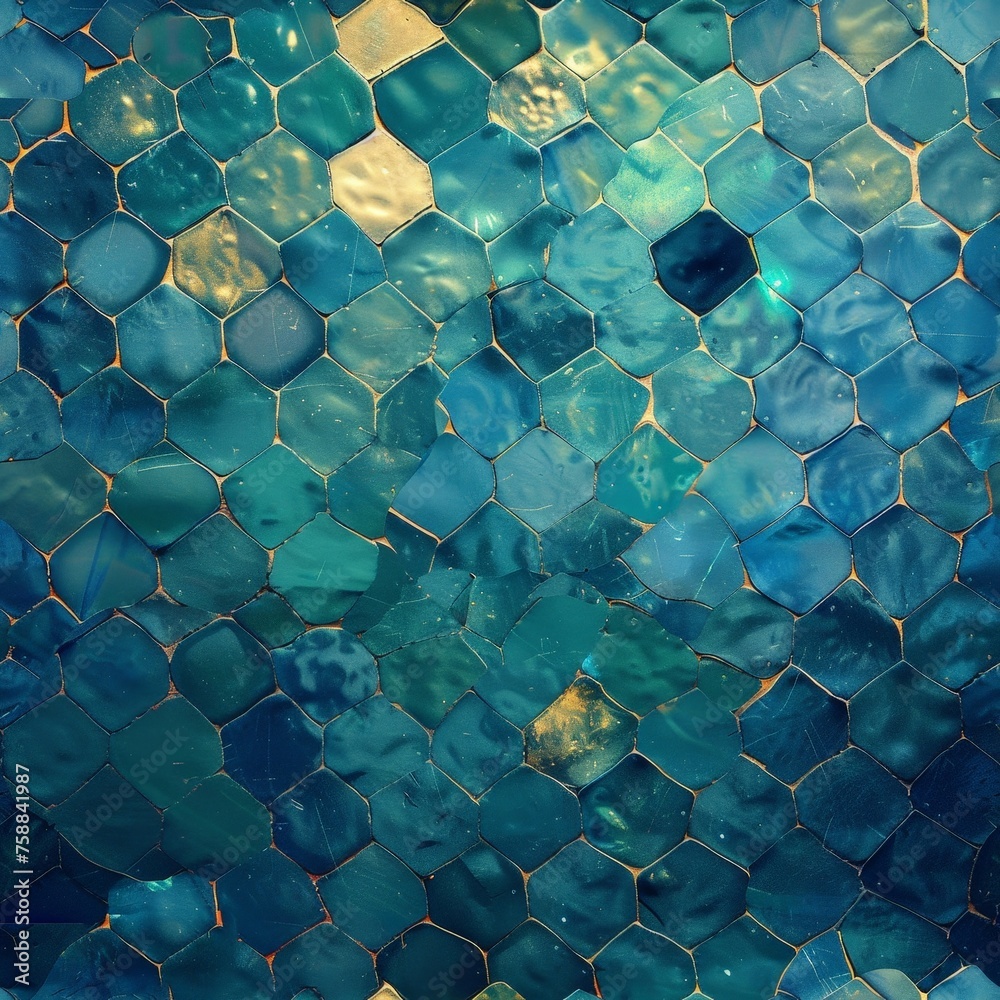Poster mesmerizing mosaic tile wall, showcasing intricate patterns and vibrant colors creating a stunning visual display