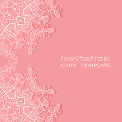 Lace Invitation Card template with mandala element. Doodle line pattern. Decorative openwork filigree art background for Wedding, Valentine's day greeting card, Birthday Invitation - obrazy, fototapety, plakaty