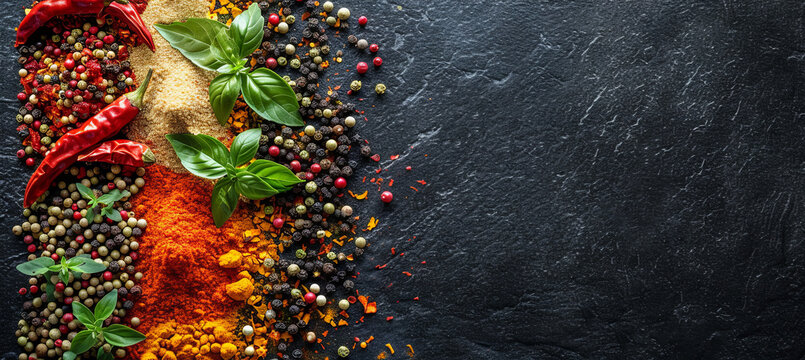 Herbs and spices set against a dark backdrop
