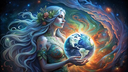 Beautiful young woman with planet earth in her hands. Conceptual image