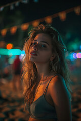 Beautiful woman at a beach party