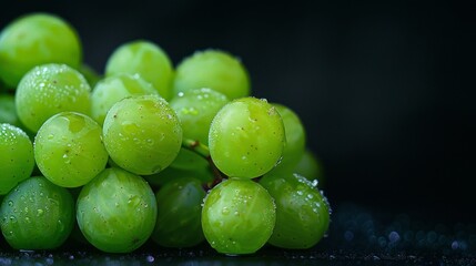 A single lively green grape sits in the bottom corner. A modern and minimalist black background sets the tone for this composition, providing enough space to let your message stand out.