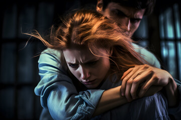 Man physically abusing his girlfriend, help victim of domestic violence, Human trafficking, stop physical abuse women concept