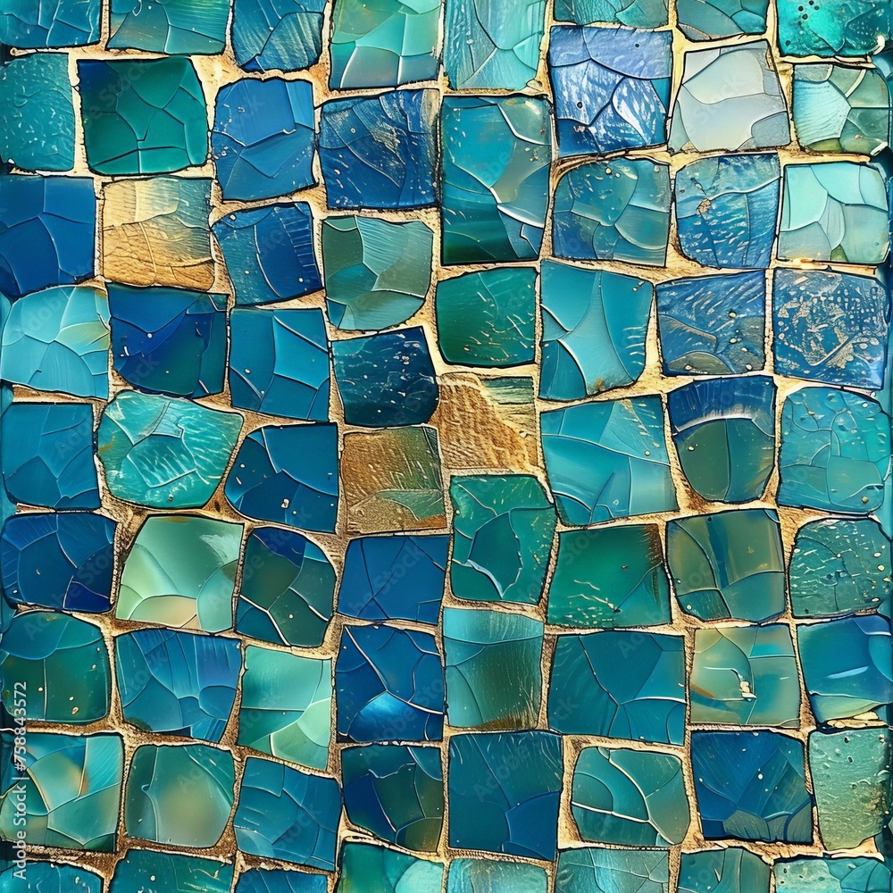 Poster A mesmerizing close-up of a mosaic tile wall, showcasing intricate patterns and dazzling colors