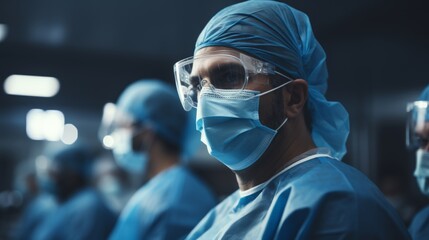 Medical professionals collaborating in a surgical procedure in the hospital operating room