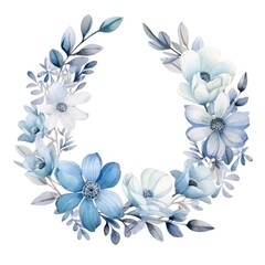 Beautiful Watercolor Wreath With Blue and Purple Flowers and Foliage