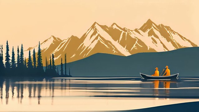 Quiet Lake Reflection: Gentle Illustration with Minimalistic Use of Color