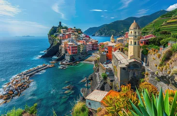Poster panoramic view of the colorful village and sea in Cinque Terre, Italy © Kien