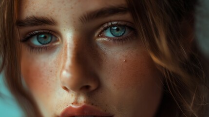 A captivating gaze in an HD close-up, a girl model's features brought to life against a perfectly solid backdrop.