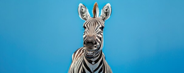 A smiling zebra on a blue background	
