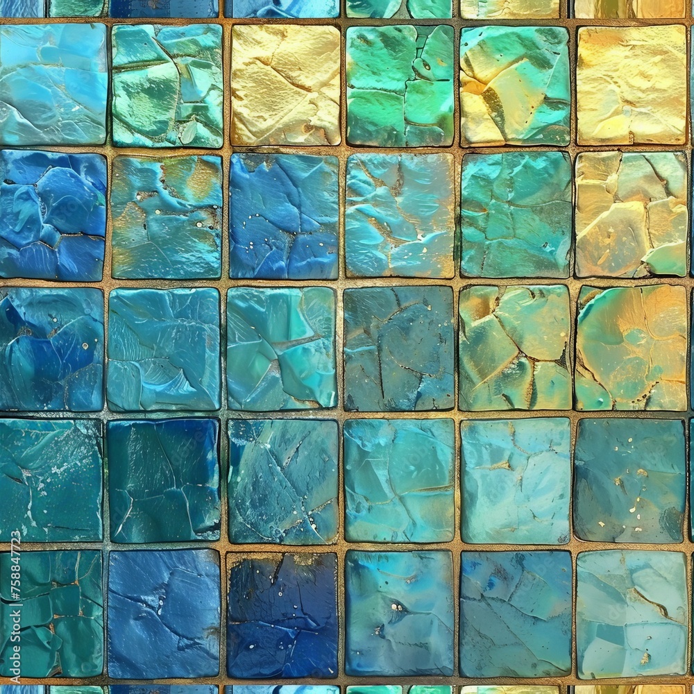 Aufkleber A mesmerizing close-up of a vibrant mosaic tile wall, showcasing intricate patterns and a dazzling array of colors in a harmonious composition