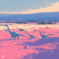 An Edmontosaurus herd embarks on a majestic migration across an ancient landscape, capturing the essence of prehistoric adventure.