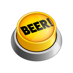 Yellow Beer button on white background vector illustration. Concept illustration. Hand drawn color vector illustration.