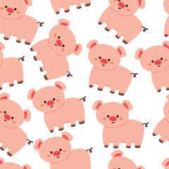 seamless pattern cartoon pigs. cute animal wallpaper illustration for gift wrap paper
