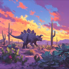 Foto op Canvas Twilight in a Desert: An Ankylosaurus' Evening Journey © RobertGabriel