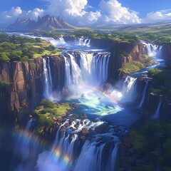 Enchanting Victoria Falls: Captivating River and Waterfall Scenery - obrazy, fototapety, plakaty