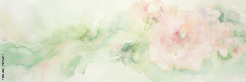Poster lush pink and green flowers swirl and bloom in a vibrant and abstract painting, creating a harmoniou