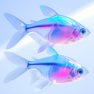 Vibrant Neon Tetra School Swimming in Clear Water - Perfect for Aquarium Advertisements and Nature-Lovers