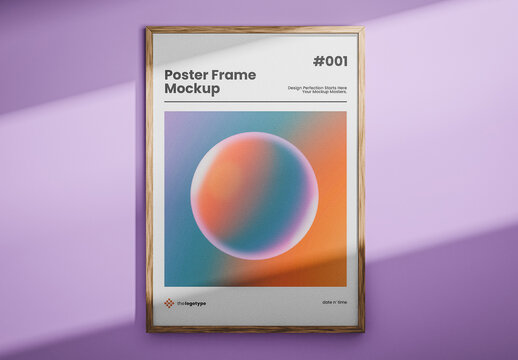 Wooden Poster Frame Mockup on Purple Background