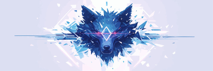 A flat and stylized 2D logo representing a wolf head in an abstract design - obrazy, fototapety, plakaty