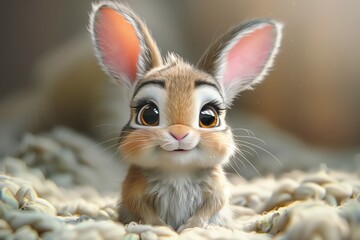 Cute Baby Rabbit Bunny Easter Illustration Art Cartoon Generative AI