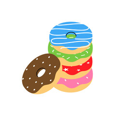 Delicious doughnuts. Bakery sweet pastry food. Vector illustration.