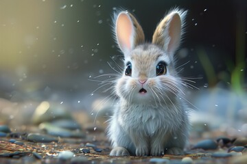 Cute Baby Rabbit Bunny Easter Illustration Art Cartoon Generative AI
