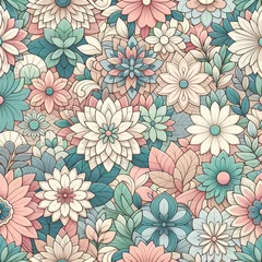 Deurstickers Timeless Pastel Floral Wallpaper Elegance © Tadeusz