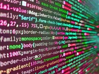 Abstract source code background. Laptop screen show abstract computer programming code script....