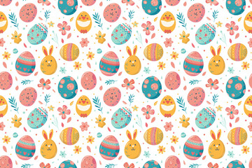 Easter Joy: Colorful Eggs and Bunny Pattern. Festive Spring Illustration.