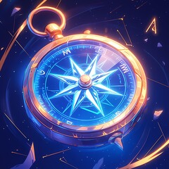 Stylish Luminous Compass Icon with Glowing Elements - Ideal for Travel, Exploration, or Maritime Themes