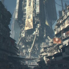 Dense City Slums with Towering Buildings