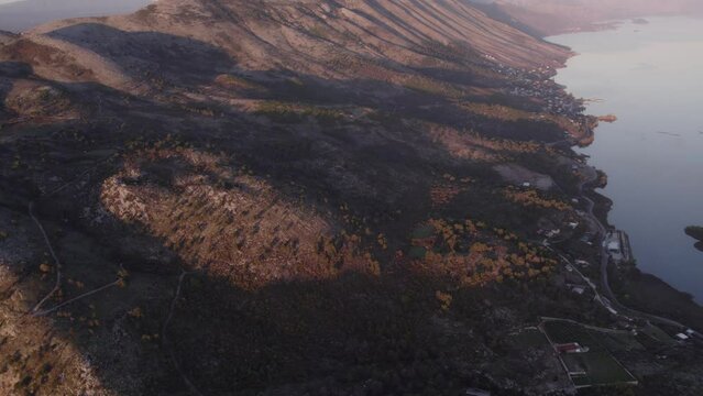 Aerial view of the lake Shkoder during sunrise, Albania