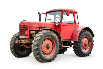 Red retro tractor without roof isolated on white background