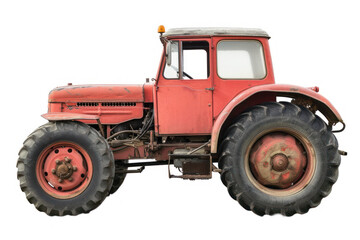 Obraz premium Red retro tractor without roof isolated on white background