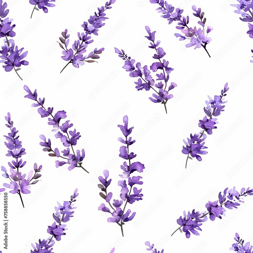 Canvas Prints A cluster of vibrant purple Lavender   flowers blooms gracefully on a clean white backdrop