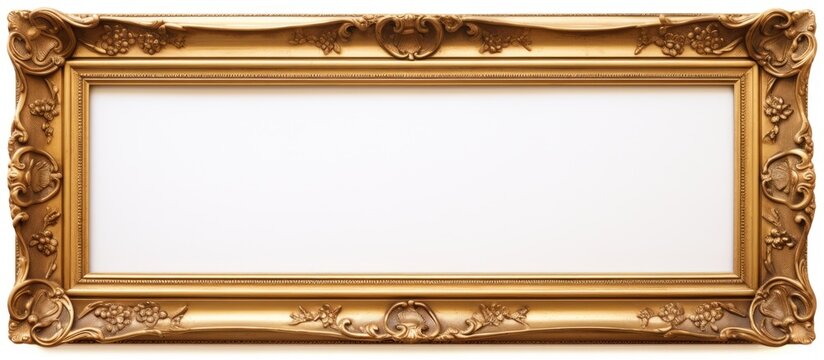 Golden frame for artwork isolated on white background