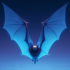 Majestic Fluorescent Indigo Bat Soars Against Stunning Twilight Sky - Stock Image for Marketing