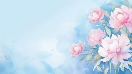 Elegant Pink and Blue Flowers Digital Artwork With Soft Watercolor Background