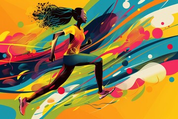 Fototapeta na wymiar A flat vector illustration of woman running in retro poster style
