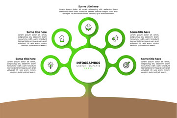 Infographic template. Abstract tree with 5 connected circles