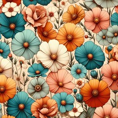 Fototapeta na wymiar Vintage Floral Extravaganza Pattern Design