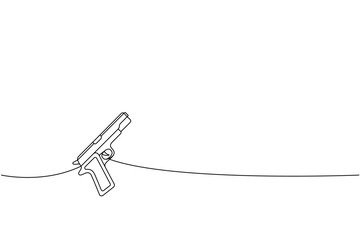 Pistol gun one line continuous drawing. Various modern weapons continuous one line illustration. Vector linear illustration.